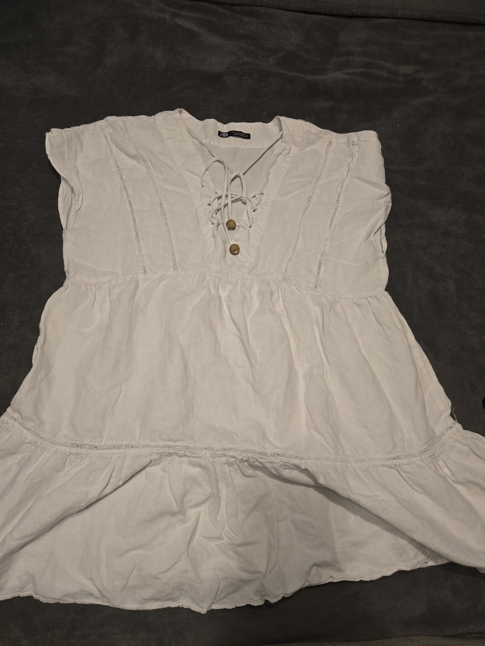 Zara White Peasant Tiered Boho Shift Dress